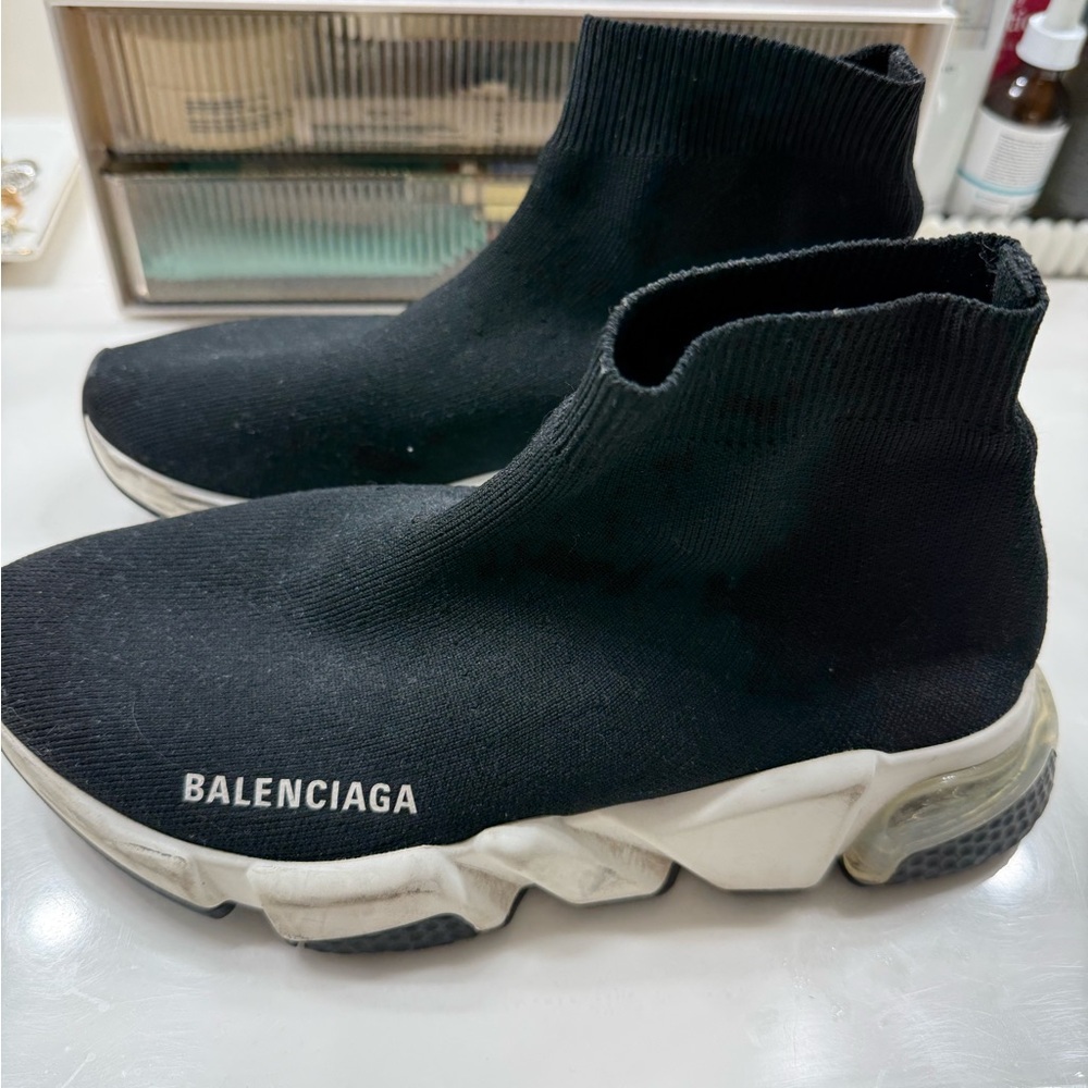 Balenciaga Black Knit Sock Sneakers with White Sole